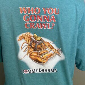 Tommy Bahama Shirt Mens L Greenish Blue Short Sleeve "Who You Gonna Crawl"